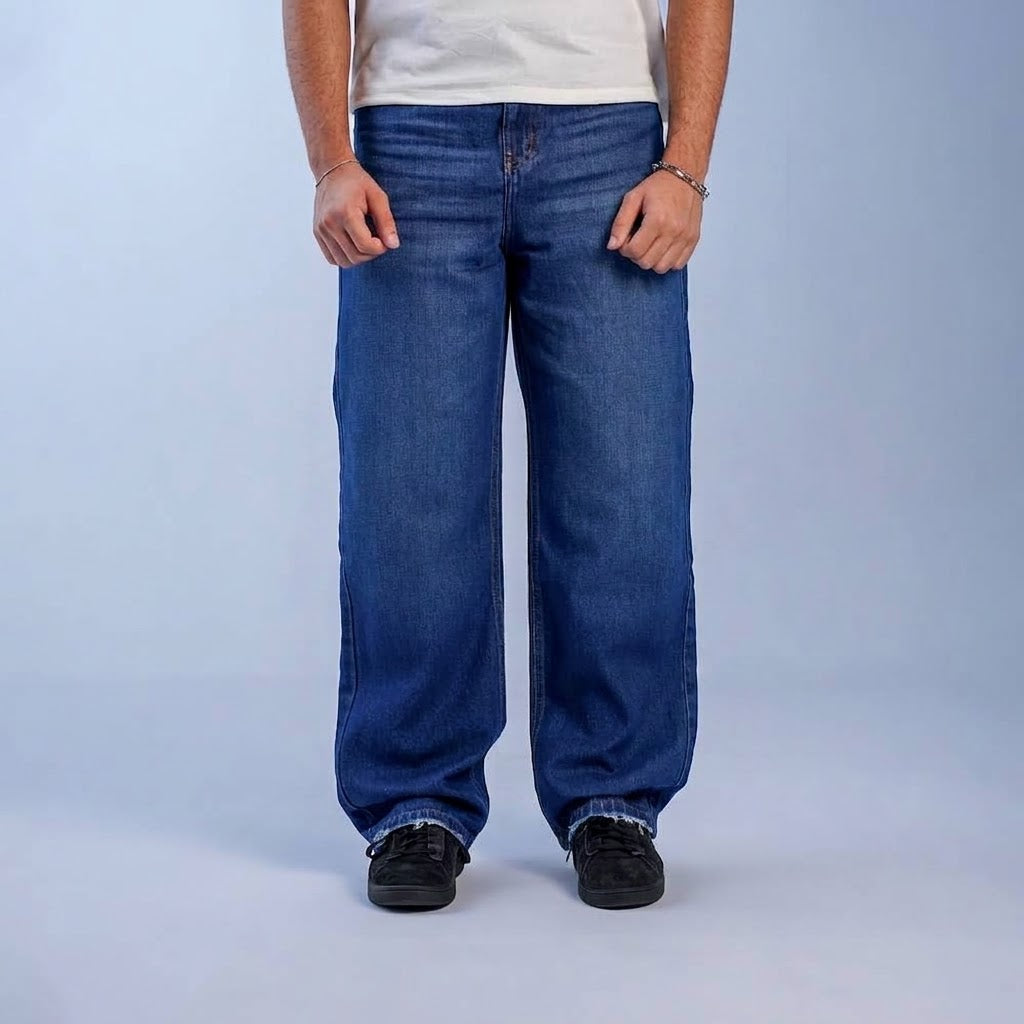 RELAXED FRAY JEANS - NAVY BLUE