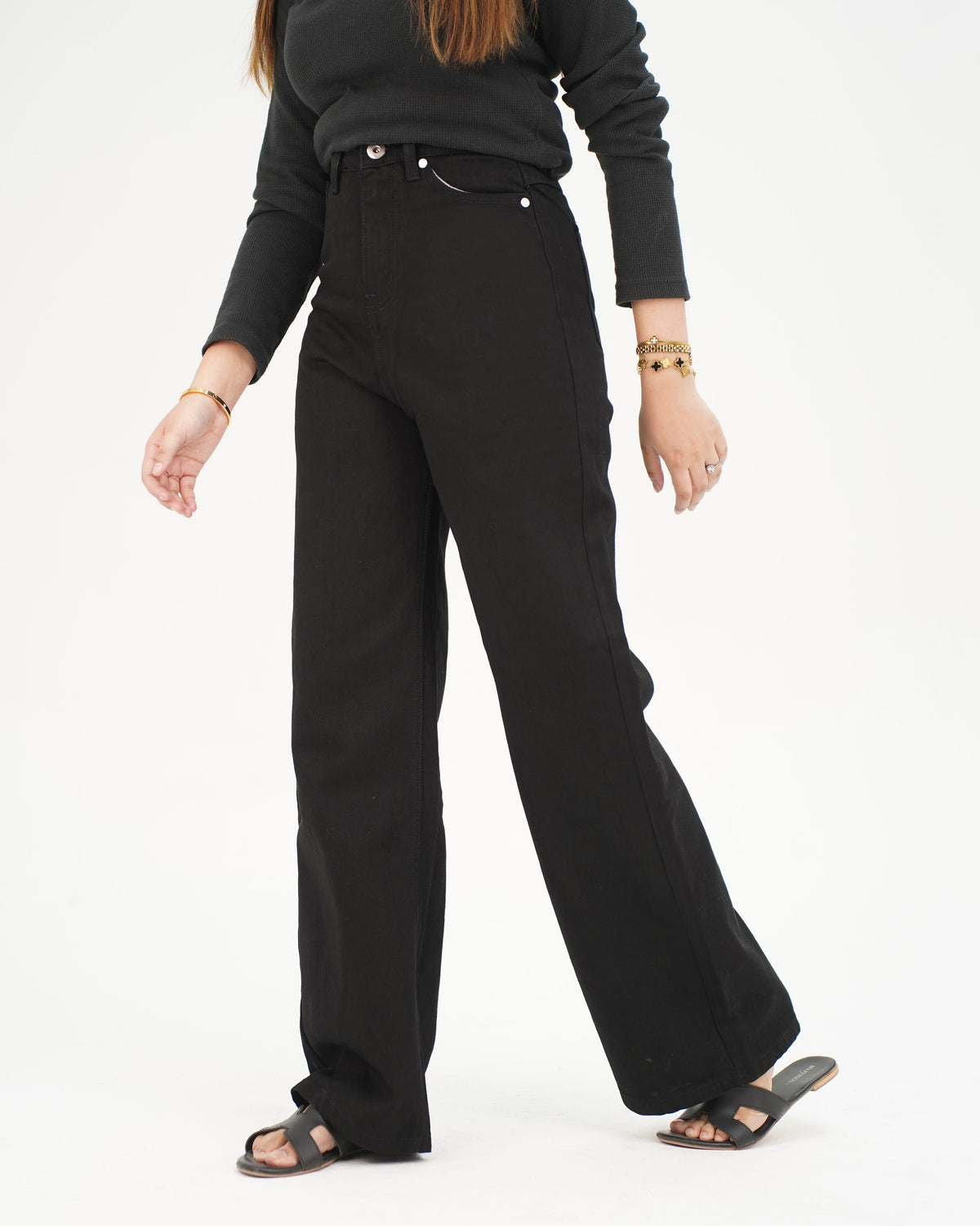 WIDE LEG JEANS - HIGH RISE - BLACK