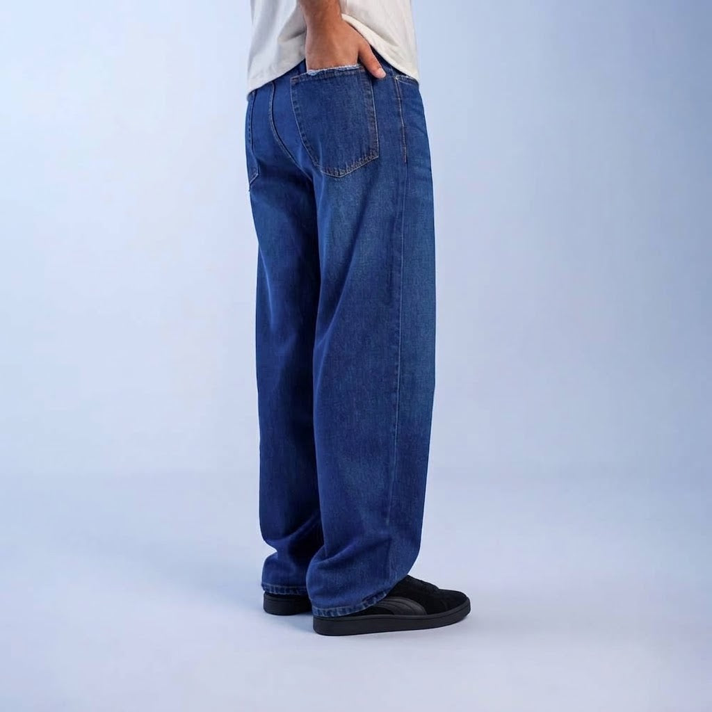 RELAXED FRAY JEANS - NAVY BLUE