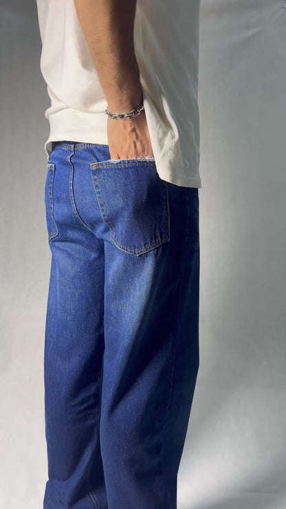 RELAXED FRAY JEANS - NAVY BLUE