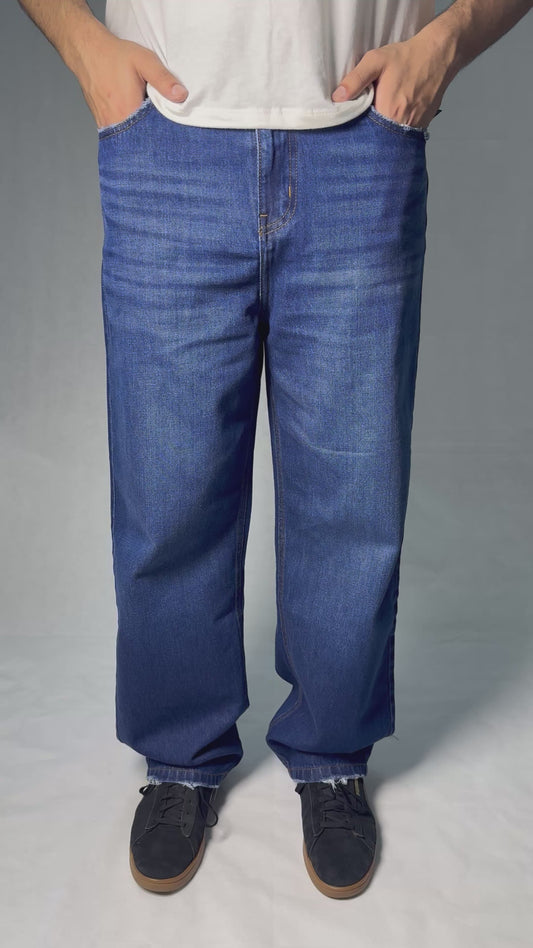 RELAXED FRAY JEANS - NAVY BLUE