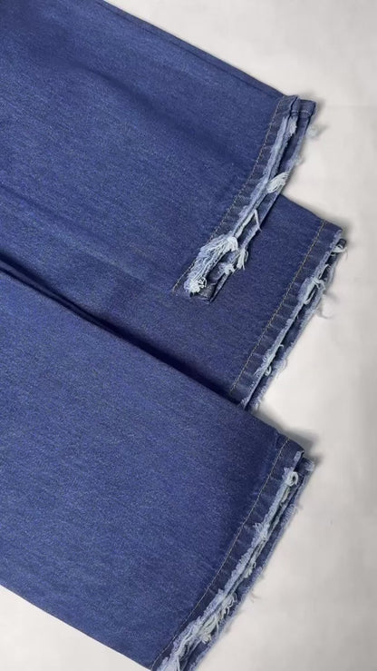 RELAXED FRAY JEANS - NAVY BLUE